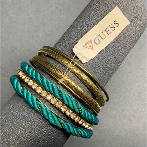 Guess 7 Bangle Bracelets Lot Turquoise Cord Gold Rhinestone Style Gift NWT Boho
